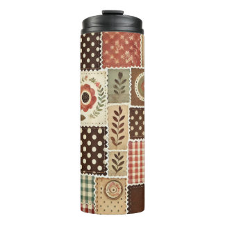 Terracotta Patchwork Quilt Rustic Boho Floral Thermal Tumbler