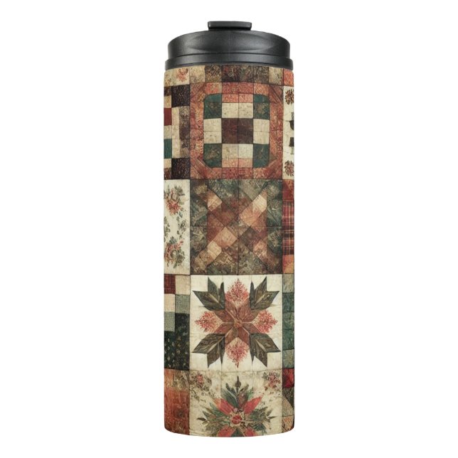 Terracotta Patchwork Quilt Rustic Boho Floral  Thermal Tumbler (Front)