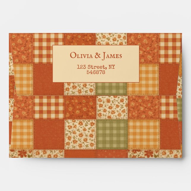 Terracotta Patchwork Quilt Rustic Farmhouse Floral Envelope (Back (Top Flap))