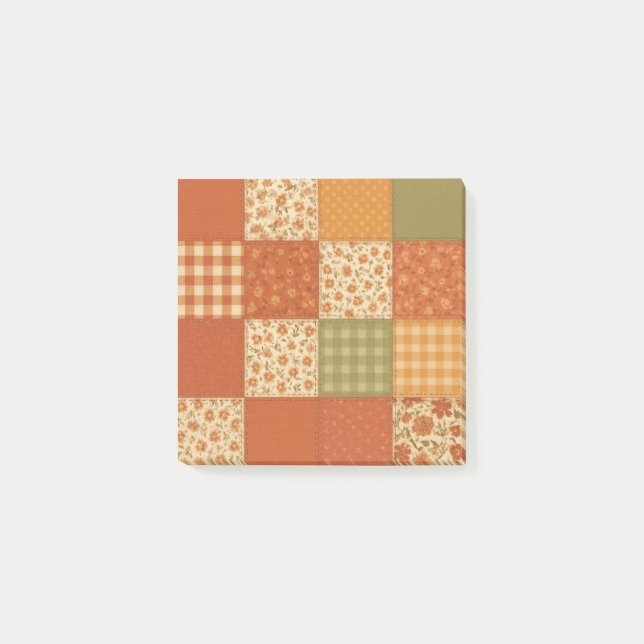 Terracotta Patchwork Quilt Rustic Farmhouse Floral Post-it Notes (Front)