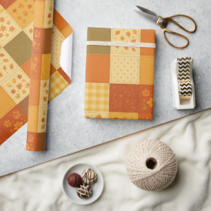 Terracotta Patchwork Quilt Rustic Farmhouse Floral Wrapping Paper