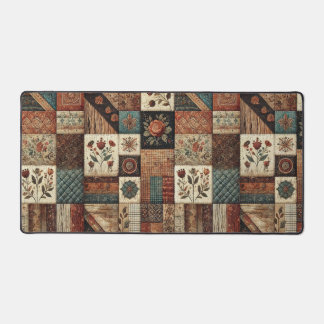 Terracotta Patchwork Quilt Rustic Floral Desk  Desk Mat