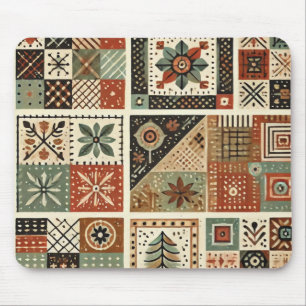 Terracotta Patchwork Quilt Rustic Floral Desk Mouse Mat