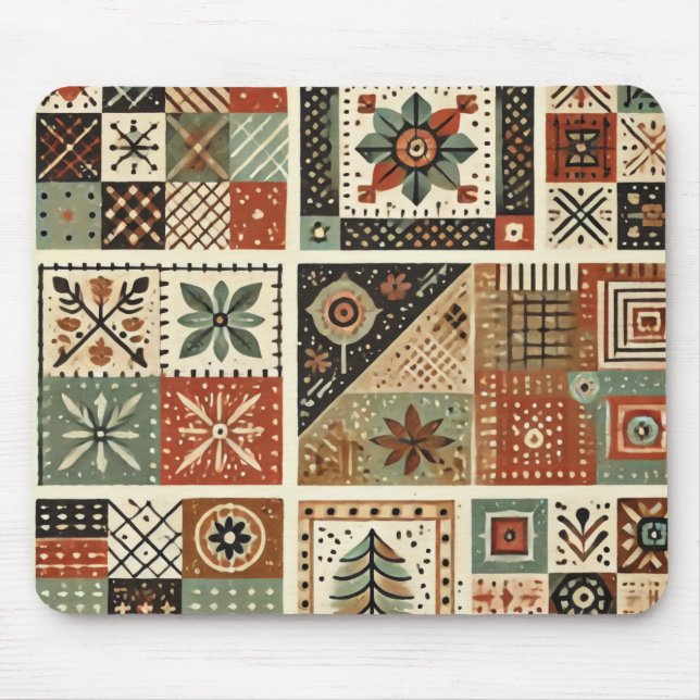 Terracotta Patchwork Quilt Rustic Floral Desk  Mouse Mat (Front)