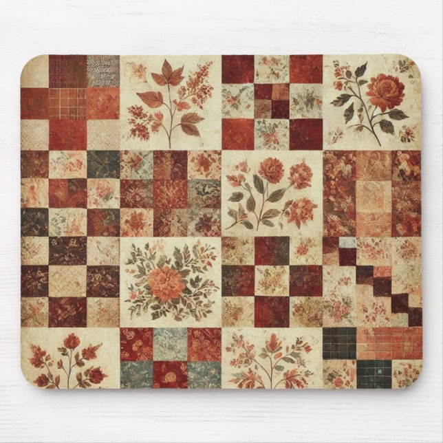 Terracotta Patchwork Quilt Rustic Floral Desk  Mouse Mat (Front)