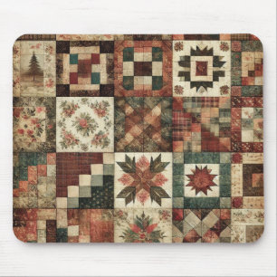 Terracotta Patchwork Quilt Rustic Floral Desk  Mouse Mat
