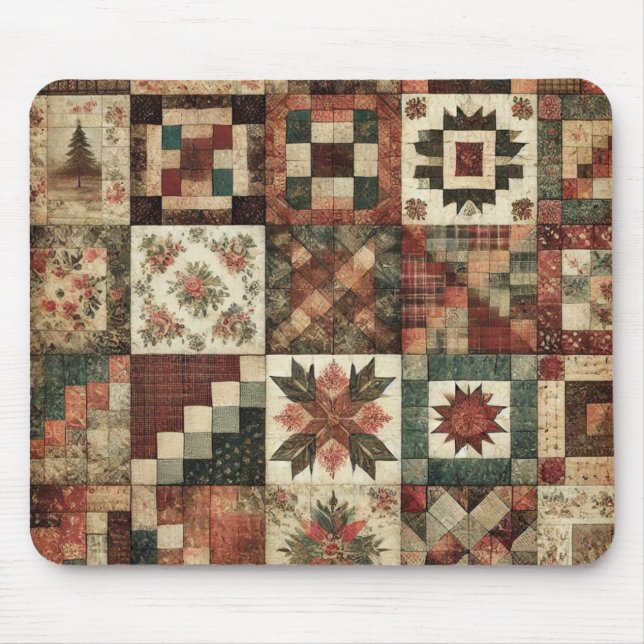 Terracotta Patchwork Quilt Rustic Floral Desk  Mouse Mat (Front)
