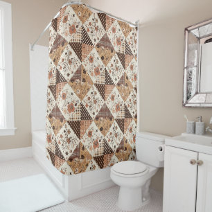 Terracotta Patchwork Quilt Rustic Floral Retro Shower Curtain