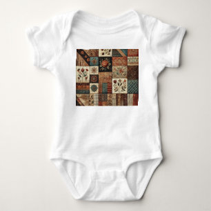 Terracotta Patchwork Rustic Retro Floral Design Baby Bodysuit