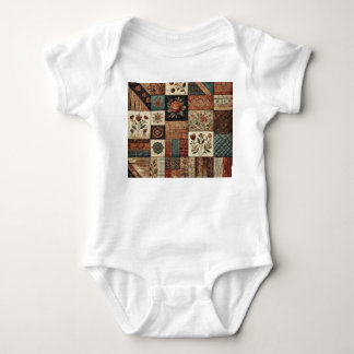 Terracotta Patchwork Rustic Retro Floral Design Baby Bodysuit