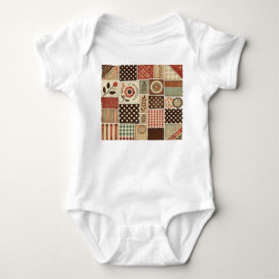 Terracotta Patchwork Rustic Retro Floral Design Baby Bodysuit
