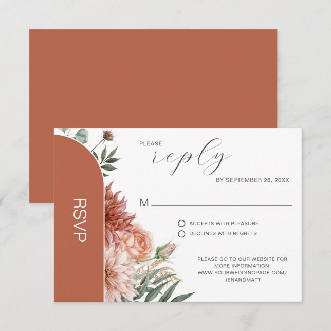 Terracotta & Peach Floral Autumn Wedding RSVP Card (Front/Back)