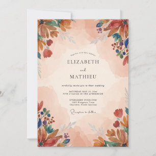 Terracotta Peach Foliage Eucalyptus Wedding Invitation