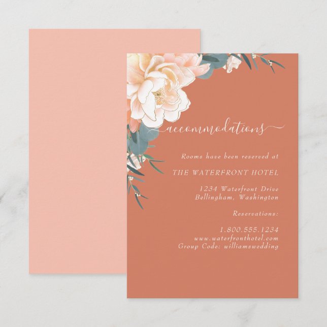 Terracotta Peach Gold Floral Wedding Accommodation Enclosure Card (Front/Back)