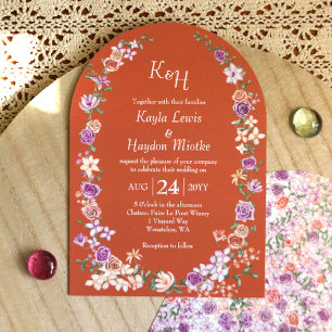 Terracotta Peach & Lilac Boho Roses Wedding Arches Invitation