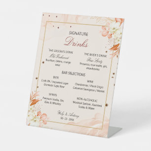 Terracotta Peach magic Floral Signature Drinks Pedestal Sign