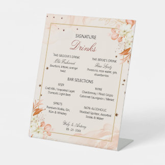 Terracotta Peach magic Floral Signature Drinks Pedestal Sign
