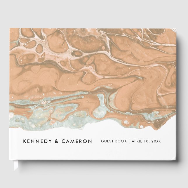 Terracotta Peach & Mint Minimalist Marble Guest Guest Book (Front)