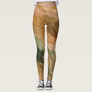 Terracotta Peach Pressed Flowers Bohemian Leggings