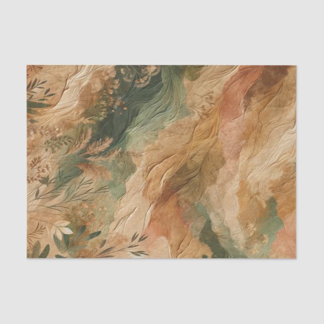 Terracotta Peach Pressed Flowers Boho  Tissue Paper (Front)