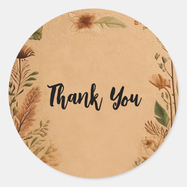 Terracotta Peach Pressed Flowers Boho Wedding Classic Round Sticker (Front)