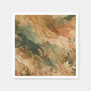 Terracotta Peach Pressed Flowers Boho Wedding Napkin