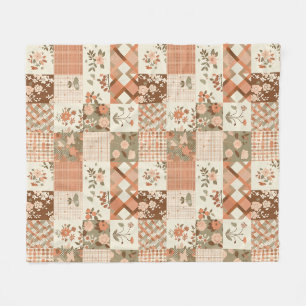 Terracotta Peach Quilt Patchwork Gingham Floral Fleece Blanket
