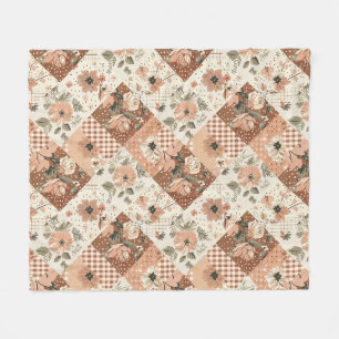 Terracotta Peach Quilt Patchwork Gingham Floral Fleece Blanket