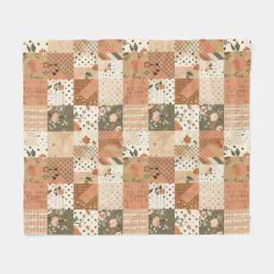 Terracotta Peach Quilt Patchwork Gingham Floral Fleece Blanket