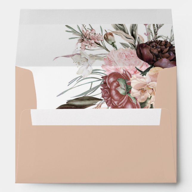 Terracotta, Peach, Rose, Marsala Floral Wedding Envelope (Back (Bottom))