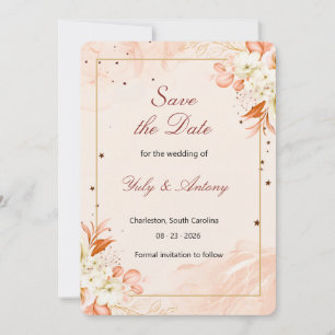 Terracotta Peach Starry Magic Floral Wedding Save The Date