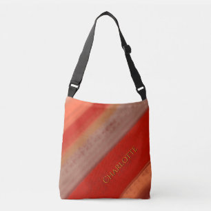 Terracotta Peach Stripes Custom Name Crossbody Bag