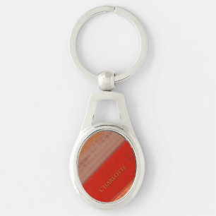 Terracotta Peach Stripes Custom Name Key Ring
