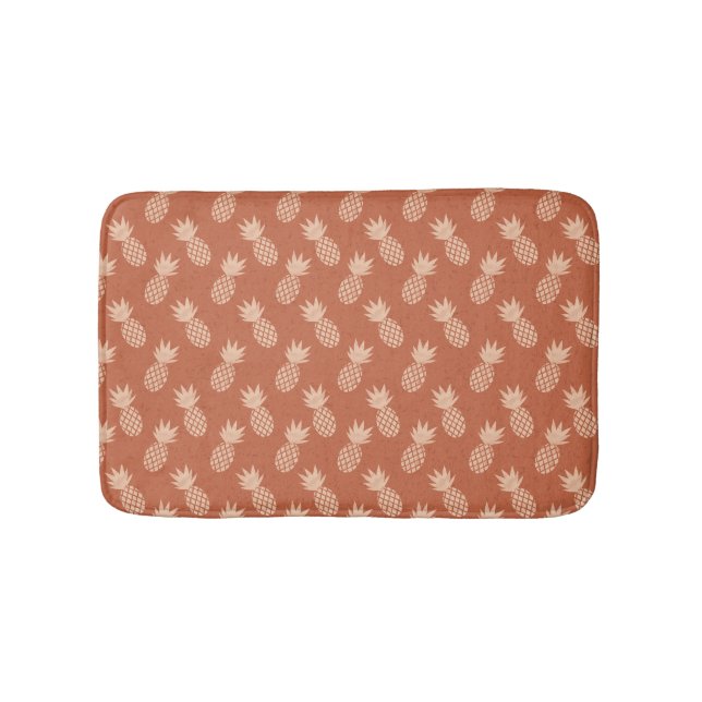 Terracotta & Peach Tropical Pineapple Pattern Bath Mat (Front)
