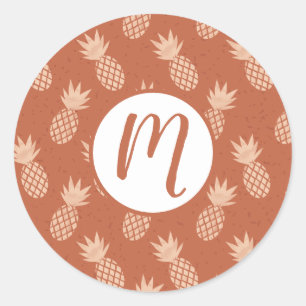 Terracotta & Peach Tropical Pineapple Pattern Classic Round Sticker