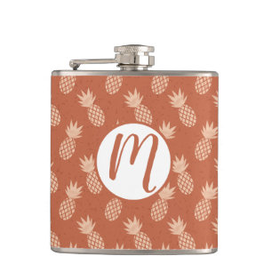 Terracotta & Peach Tropical Pineapple Pattern Hip Flask
