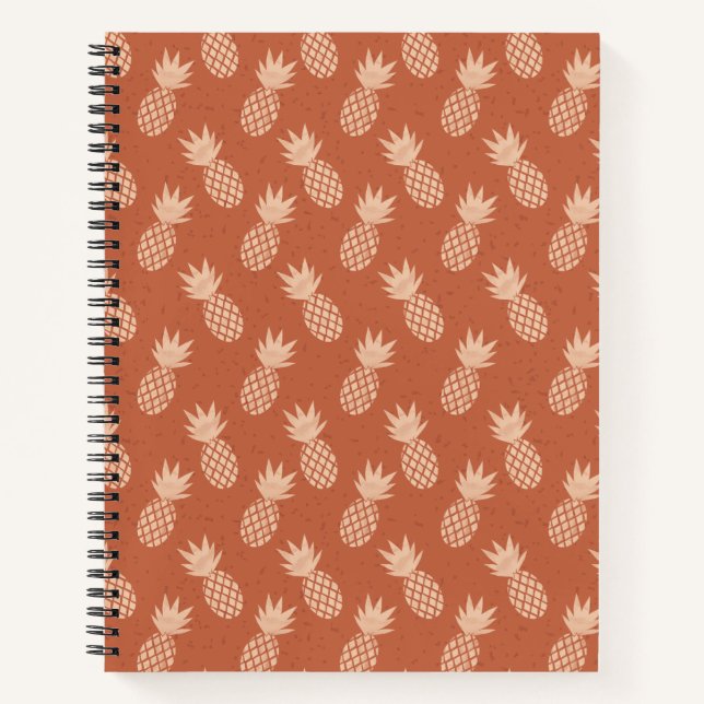 Terracotta & Peach Tropical Pineapple Pattern Notebook (Front)