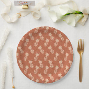 Terracotta & Peach Tropical Pineapple Pattern Paper Plate