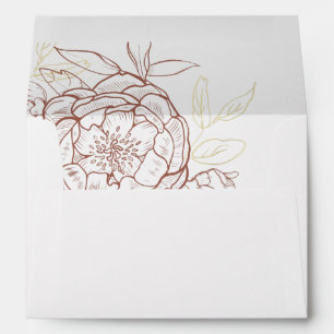 Terracotta Peony Floral & Gold Wedding Invitation Envelope