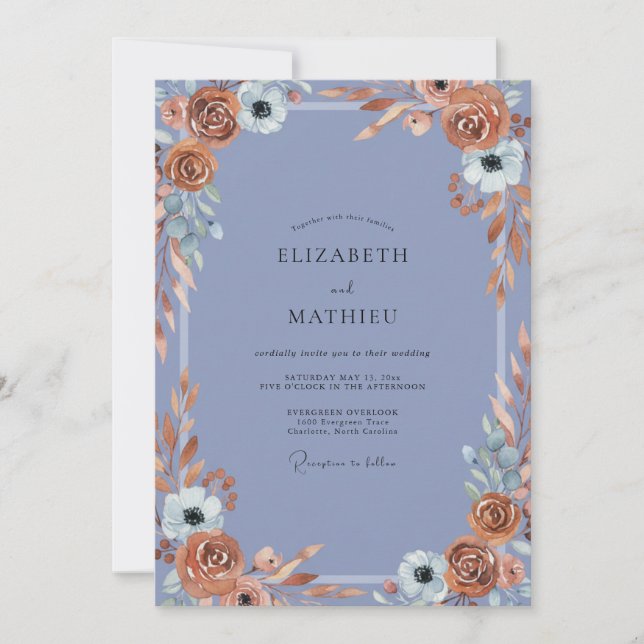 Terracotta Periwinkle Anemone Wedding Invitation (Front)