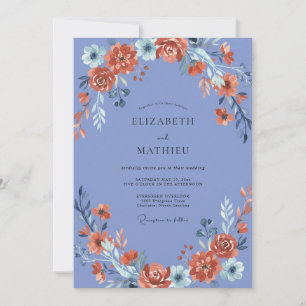 Terracotta Periwinkle Bloom Wedding Invitation