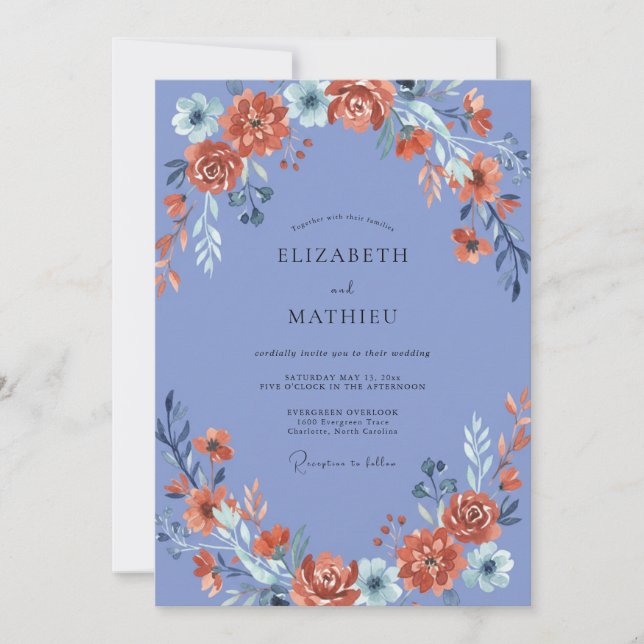 Terracotta Periwinkle Bloom Wedding Invitation (Front)