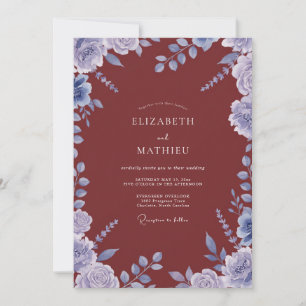 Terracotta Periwinkle Foliage Eucalyptus Wedding Invitation