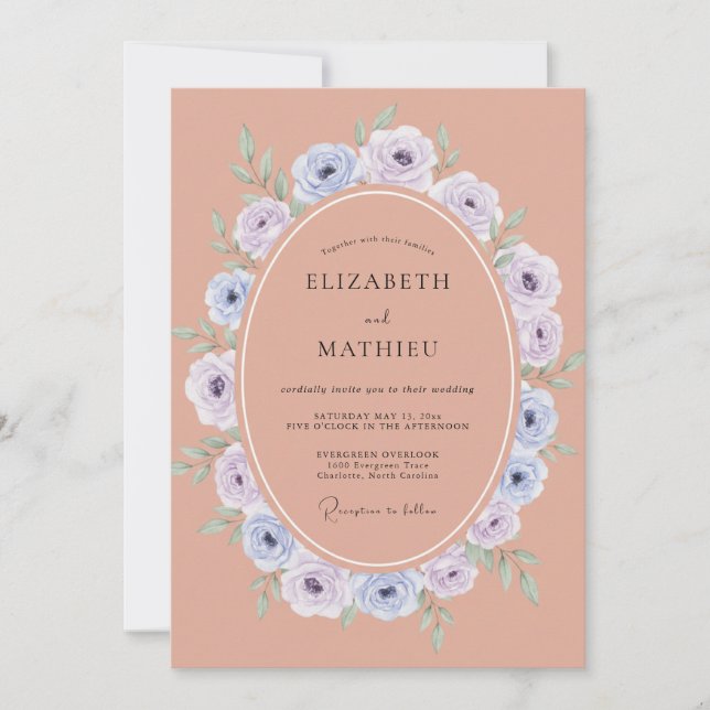 Terracotta Periwinkle Wreath Wedding Invitation (Front)