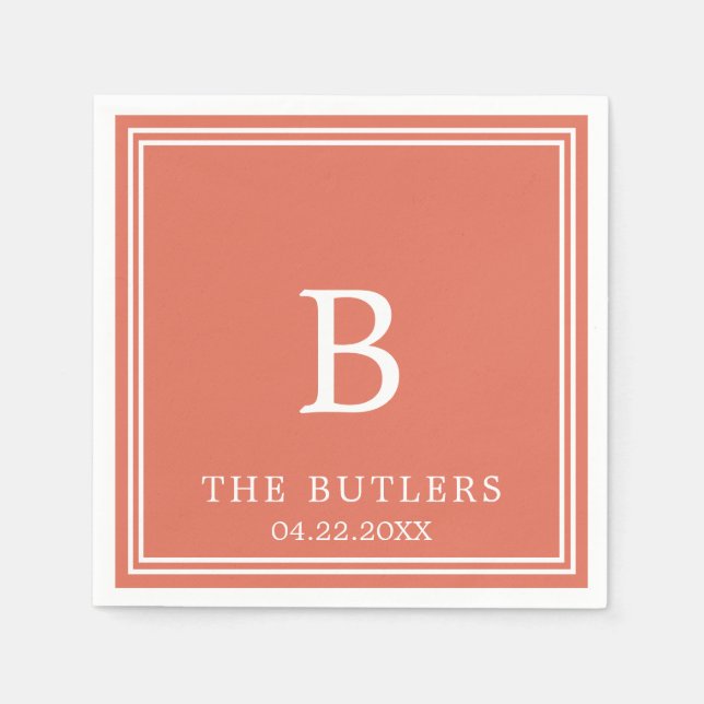 Terracotta Personalised Wedding Cocktail Napkins (Front)