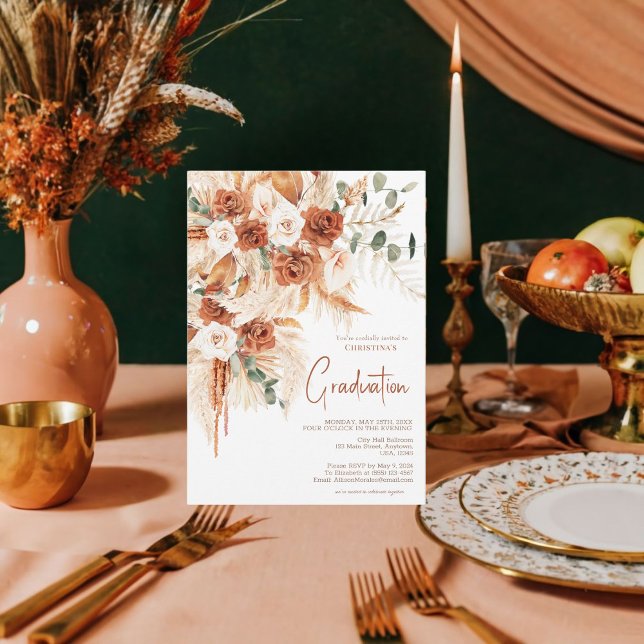 Terracotta Photo Boho Bright Bold Graduation Invitation (Get Bold and Bright with Boho Graduation Invitations!)