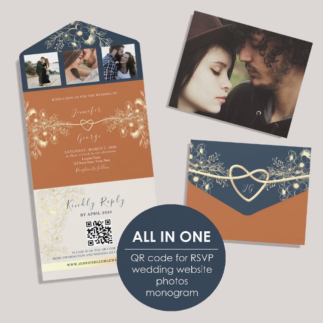 Terracotta Photo QR Code Wedding All In One Invitation (Creator Uploaded)