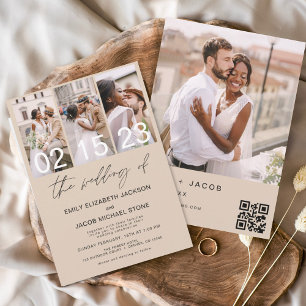 Terracotta Photo QR code Wedding Minimalist Invitation