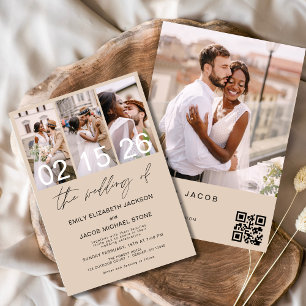 Terracotta Photo QR code Wedding Minimalist Invitation