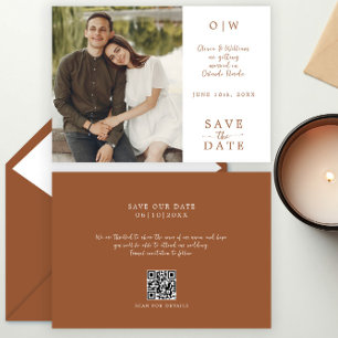 Terracotta Photo QR Wedding Monogram Save The Date
